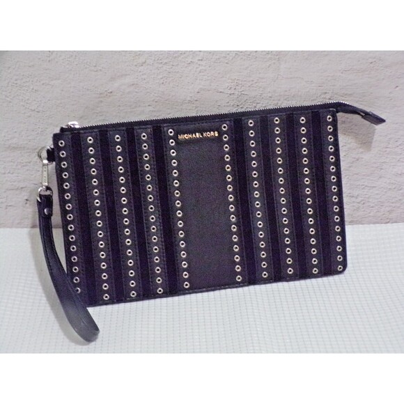 Michael Kors Handbags - Michael Kors Black Velvet & Leather Wristlet Silver Accents